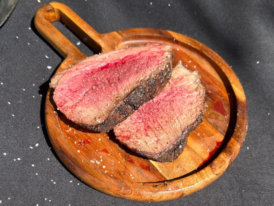 Sliced fire-grilled picanha finished with coarse sea salt